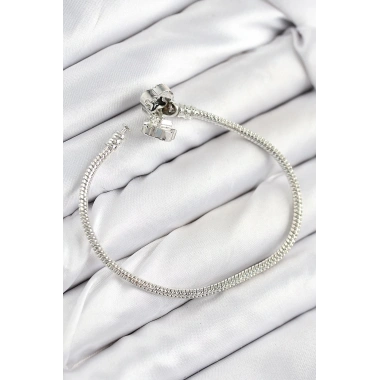 Mey İthalat® Pirinç Charm Zirkon Taşlı Yonca Model Gümüş Renk Kadın Bileklik