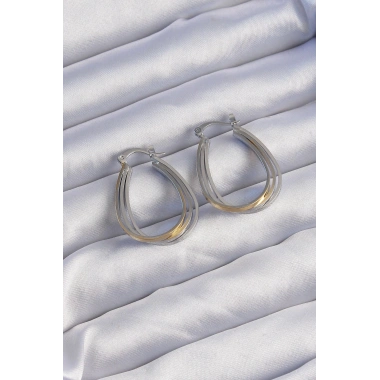 Mey İthalat® Pirinç Gold Gümüş Renkli Oval Çoklu Görünümlü Küpe