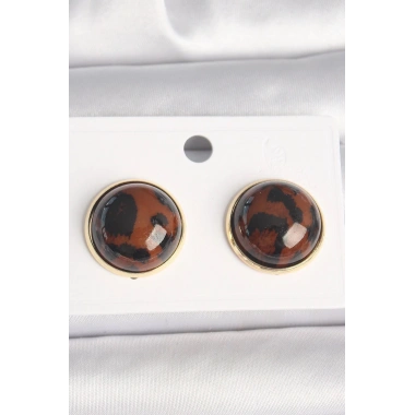 Mey İthalat® Pirinç Gold Renk 3D Daire Leopar Model Kadın Küpe