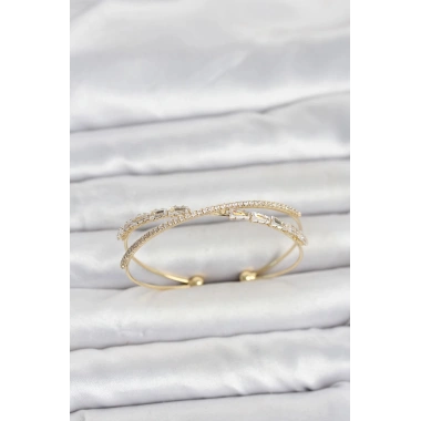 Mey İthalat® Pirinç Gold Renk Baget Zirkon Taşlı Kadın Bileklik