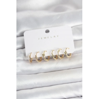 Mey İthalat® Pirinç Gold Renk Botega Model Kadın Küpe Seti