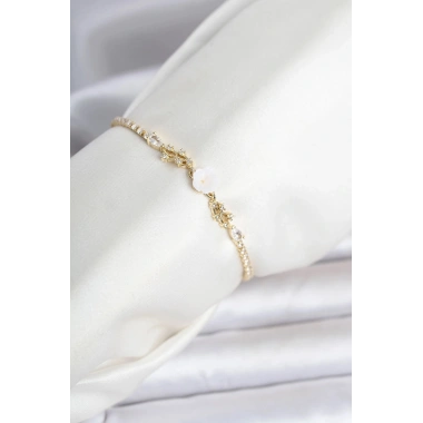 Mey İthalat® Pirinç Gold Renk Çiçek Model Su Yolu Kadın Bileklik
