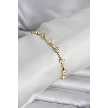 Mey İthalat® Pirinç Gold Renk Damla Model Zirkon Taşlı Kadın Bileklik