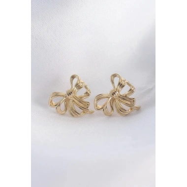Mey İthalat® Pirinç Gold Renk Fiyonk Küpe