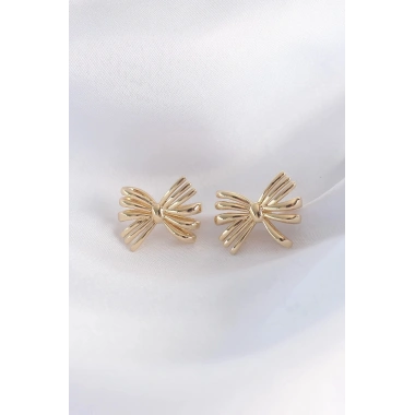 Mey İthalat® Pirinç Gold Renk Fiyonk Küpe