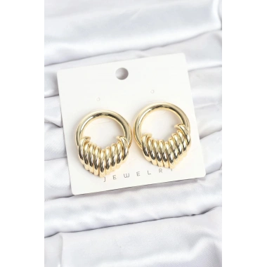 Mey İthalat® Pirinç Gold Renk Halka Sarmal Model Vintage Kadın Küpe