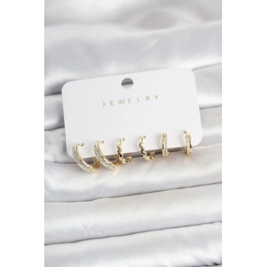 Mey İthalat® Pirinç Gold Renk Kadın Küpe Seti