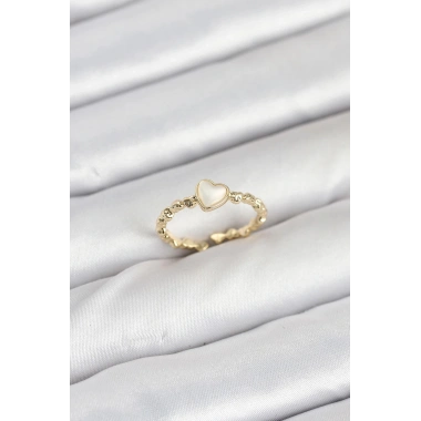 Mey İthalat® Pirinç Gold Renk Kalpli Model Kadın Yüzük