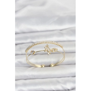 Mey İthalat® Pirinç Gold Renk Kelebek Model Kadın Bileklik