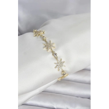 Mey İthalat® Pirinç Gold Renk Kutup Yıldızı Model Kadın Bileklik