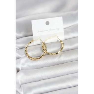 Mey İthalat® Pirinç Gold Renk Minimal Kare Halka Kadın Küpe