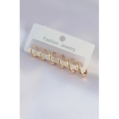 Mey İthalat® Pirinç Gold Renk Oval Küpe Seti