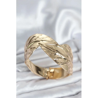 Mey İthalat® Pirinç Gold Renk Yaprak Model Kadın Bileklik
