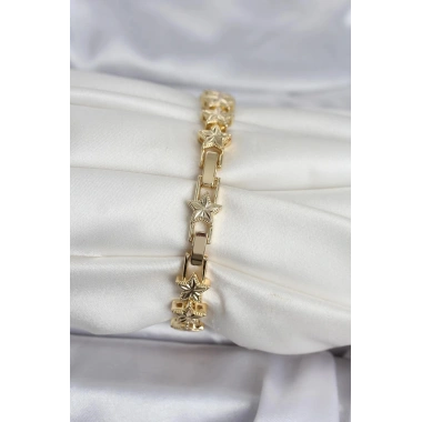 Mey İthalat® Pirinç Gold Renk Yıldız Model Kadın Bileklik