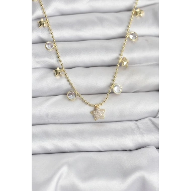 Mey İthalat® Pirinç Gold Renk Yıldız Model Kadın Kolye