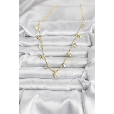 Mey İthalat® Pirinç Gold Renk Yıldız Model Kadın Kolye