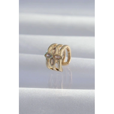 Mey İthalat® Pirinç Gold Renk Yonca Earcuff Küpe