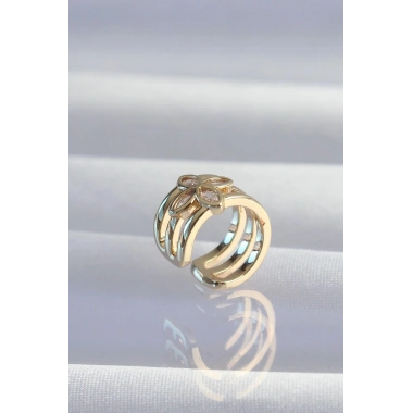 Mey İthalat® Pirinç Gold Renk Yonca Earcuff Küpe