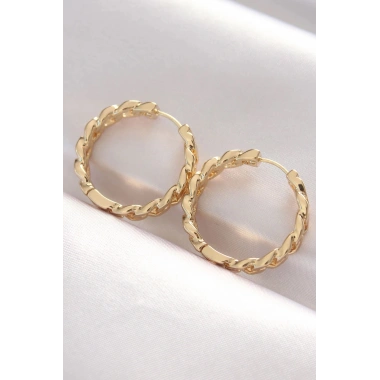 Mey İthalat® Pirinç Gold Renk Zincir Model Halka Küpe