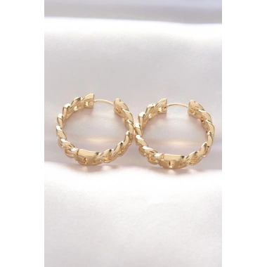 Mey İthalat® Pirinç Gold Renk Zincir Model Halka Küpe
