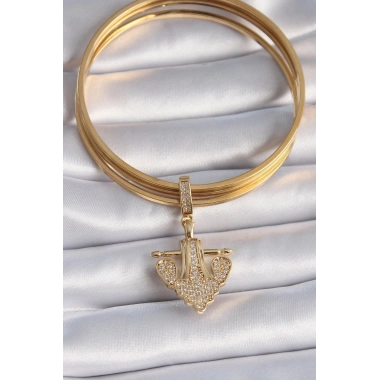Mey İthalat® Pirinç Gold Renk Zirkon Taşlı Çapa Model Ajda Charm