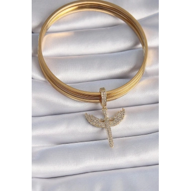 Mey İthalat® Pirinç Gold Renk Zirkon Taşlı Mikail Model Ajda Charm
