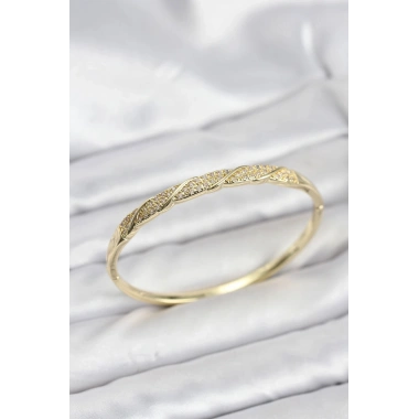 Mey İthalat® Pirinç Gold Renk Zirkon Taşlı Model Kadın Kelepçe Bileklik