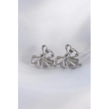 Mey İthalat® Pirinç Gümüş Renk Fiyonk Küpe