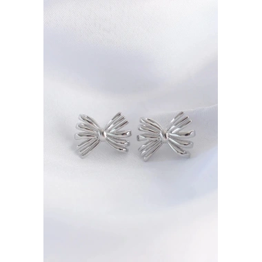 Mey İthalat® Pirinç Gümüş Renk Fiyonk Küpe