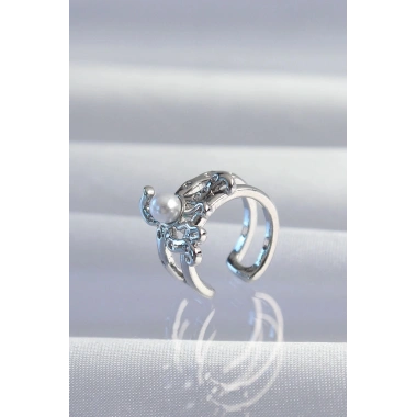 Mey İthalat® Pirinç Gümüş Renk İncili Ahtapot Earcuff Küpe