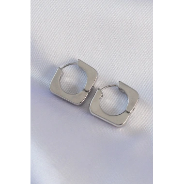 Mey İthalat® Pirinç Gümüş Renk Kare Küpe