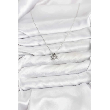 Mey İthalat® Pirinç Gümüş Renk Minimal Charmlı Kadın Kolye