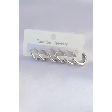 Mey İthalat® Pirinç Gümüş Renk Oval Küpe Seti