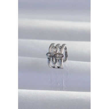Mey İthalat® Pirinç Gümüş Renk Yonca Earcuff Küpe