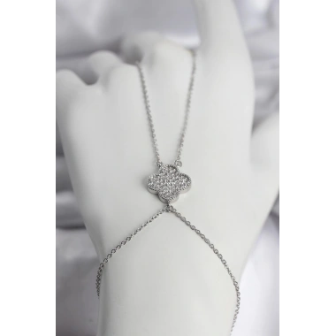 Mey İthalat® Pirinç Gümüş Renk Yonca Model Kadın Şahmeran