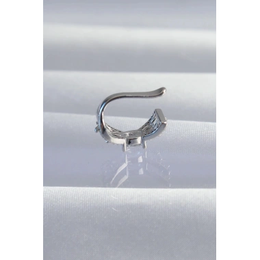 Mey İthalat® Pirinç Gümüş Renk Zirkon Taş Kaplama Earcuff Küpe