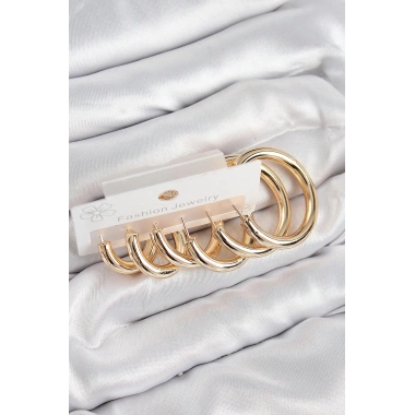 Mey İthalat® Pirinç Halka Model Gold Renk Kadın Set Küpe