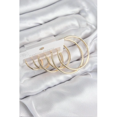 Mey İthalat® Pirinç Halka Model Gold Renk Kadın Set Küpe