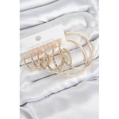 Mey İthalat® Pirinç Halka Model Gold Renk Kadın Set Küpe