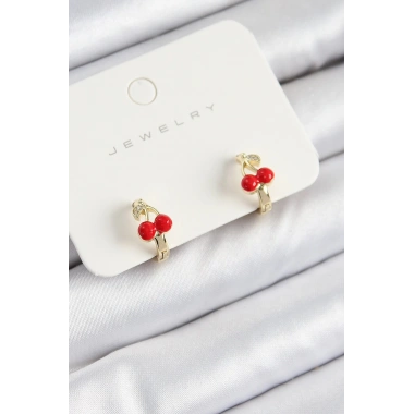 Mey İthalat® Pirinç Kiraz Model Gold Renk Çocuk Küpe
