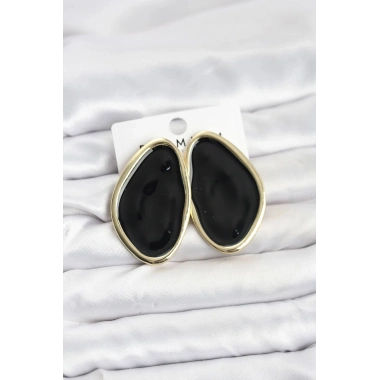 Mey İthalat® Pirinç Siyah Mineli Damla Model Vintage Plaka Kadın Küpe