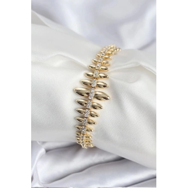 Mey İthalat® Pirinç VIP Seri Gold Renk Sıralı Damla Model Kadın Bileklik