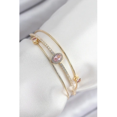 Mey İthalat® Pirinç Zirkon Taşlı Baget Model Gold Renk Kadın Bileklik