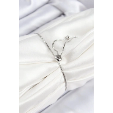 Mey İthalat® Pirinç Zirkon Taşlı Daire Model Gümüş Renk Asansörlü Kadın Bileklik