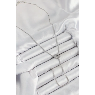 Mey İthalat® Pirinç Zirkon Taşlı Kalp Model Gümüş Renk Y Kolye