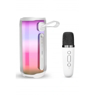Mey İthalat®  Pluse 5 Mikrofonlu RGB Kablosuz Hoparlör - Beyaz