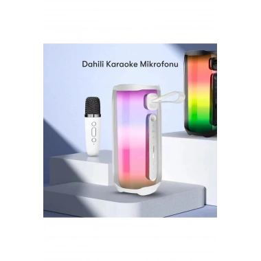 Mey İthalat®  Pluse 5 Mikrofonlu RGB Kablosuz Hoparlör - Beyaz