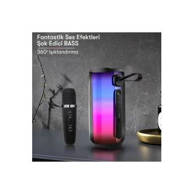 Mey İthalat®  Pluse 5 Mikrofonlu RGB Kablosuz Hoparlör - Beyaz