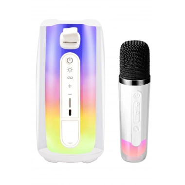 Mey İthalat® Pluse 7 Mikrofonlu RGB Kablosuz Hoparlör - Beyaz