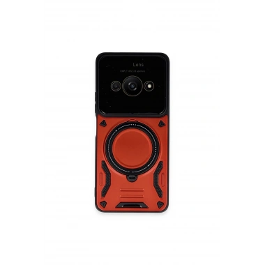 Mey İthalat®   Poco C61 Kılıf Joy Lens Standlı Kapak - Kırmızı